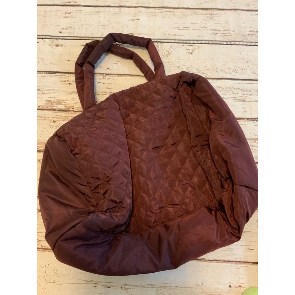 DSW Quilted Puffer Tote Bag Burgundy Wine Nylon Padded Shoulder Bag Large